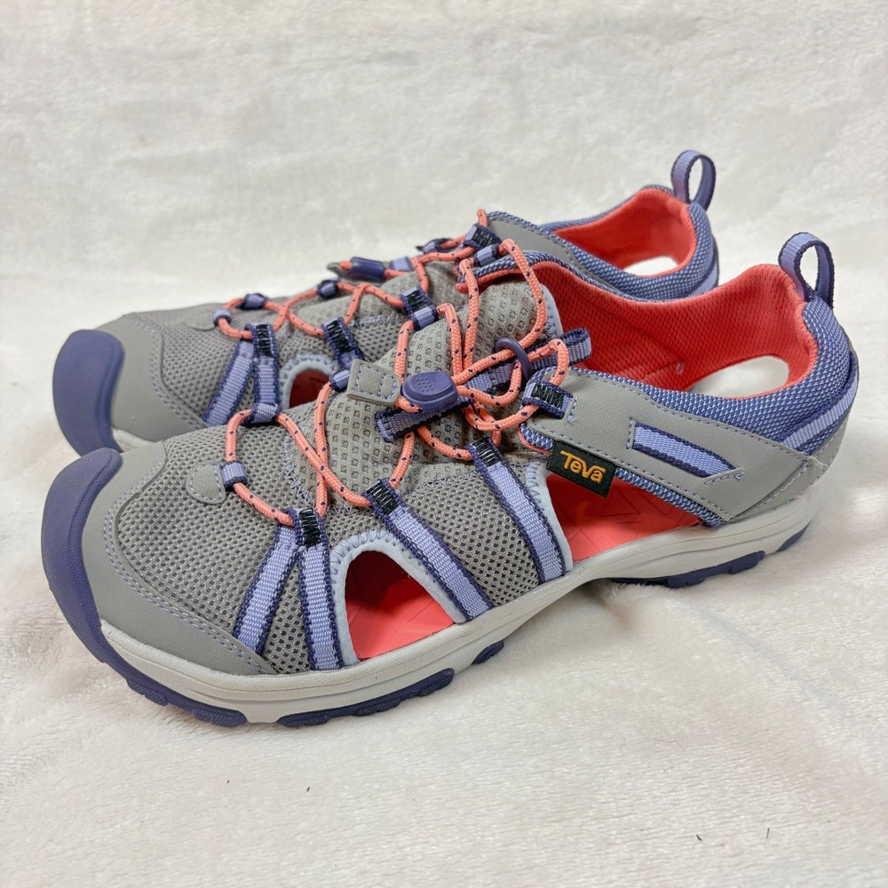 Teva Omnium Sandals‎ Kids Size 7 Grey Purple Coral Excellent Hiking Water Shoes